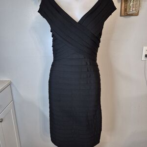 Tadashi Shoji Black Ruffle Sheath Midi Dress